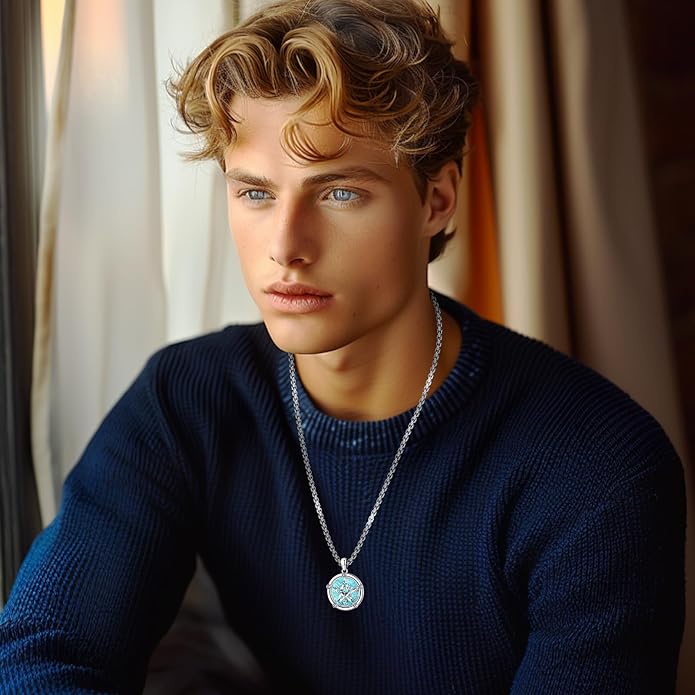 Turquoise Jewelry for Women Men 925 Sterling Silver Pendant Urn Necklaces for Ashes Picture Locket Necklace Thor Hammer Yggdrasil Virgen De Guadalupe St Michael Christopher Judas Witches Knot Necklace