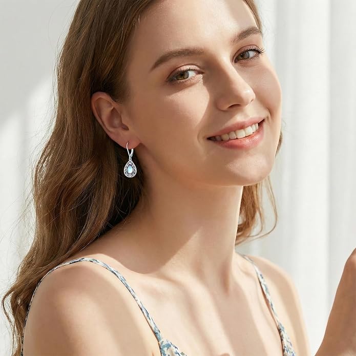 Flower Earrings 925 Sterling Silver Flower Teardrop Leverback Dangle Earrings Jewelry Gifts for Women Girls