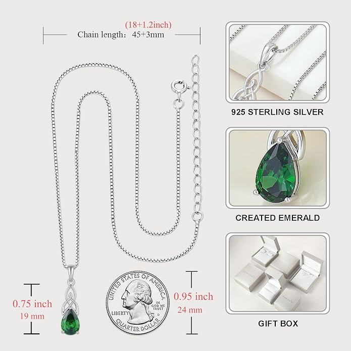 STARCHENIE Teardrop Necklace for Women 925 Sterling Silver Irish Celtic Knot Pendant Birthstone Jewelry