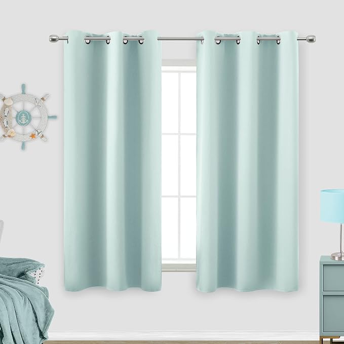KOUFALL Aqua Bathroom Curtains Window,Set 2 Panels Coastal Decor Short Blackout Small Window Curtains for Kitchen Door Window,45 Inch Length,Mint Green
