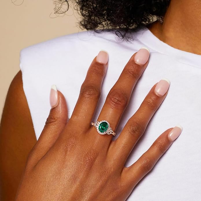 DAYBYDAY Celtic Birthstone Rings for Women 925 Sterling Silver Heart/Round/Pear/Oval Created Gemstone Moissanite Halo Engagement Promise Rings for Her Wife Birthday Anniversary Wedding Jewelry