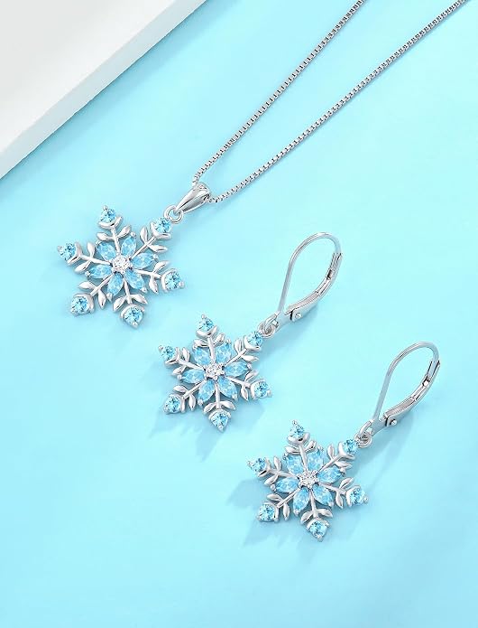 PYNYZ Snowflake Necklace 925 Sterling Silver Snoefalke Birthstone Pendant Christmas Jewelry for Women