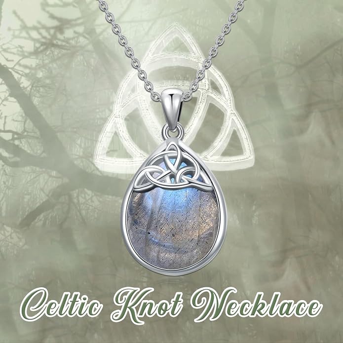 PELOVNY Celtic Knot Necklaces for Women 925 Sterling Silver Gemstone/Birthstone Teardrop Infinity Necklace Irish Celtic Pendant Jewelry Gifts for Mom Daughter Wife