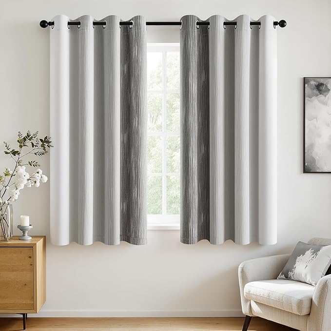 MIULEE Grey and Greyish White Ombre Blackout Curtains, Full Room Darkening Thermal Insulated 54 Inches Long Drapes for Bedroom/Living Room Grommet Window Treatments Modern 52Wx54L, Set of 2