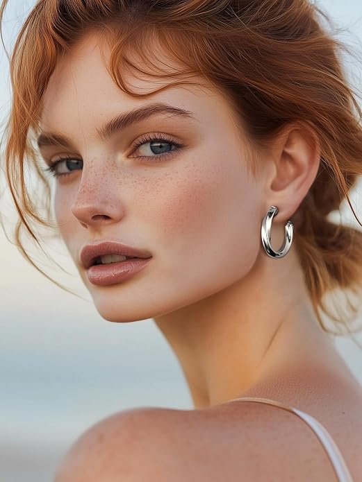 Stainless Steel Chunky Hoop Earrings For Women, Minimalist and Chic, Black/Gold Plated, Round Hoops Earrings Hypoallergenic, Size: 30mm/40mm/60mm/80mm, Come with Box