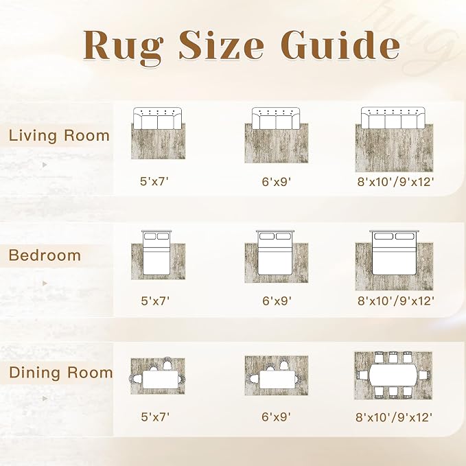 Washable Rug 8x10 Area Rugs for Living Room: Large Neutral Soft Rug Abstract Non Slip Low Pile Modern Carpet for Bedroom Kitchen Nursery Office Dining Room Indoor (Brown, 8'x10')