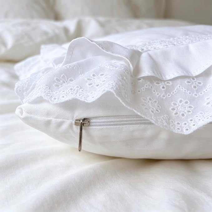 Zinowas20x20 White Ruffle Throw Pillow Covers Set of 2 Lace Pillow Shams 100% Cotton Handmade Pillowcase with Ruffles Decorative Decorative Ruffle Pillow Covers