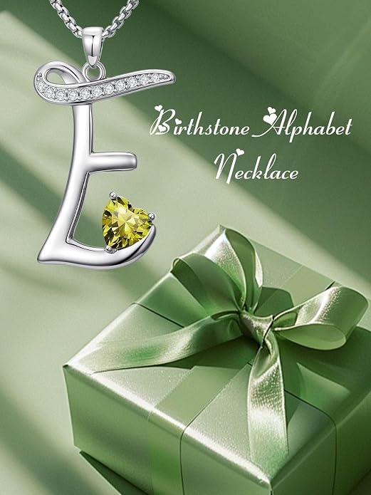 Birthday Gifts for Women Alphabet A to Z Initial Birthstone Pendant Necklaces for Women - 18k White Gold Plated Personalized Name Jewelry Anniversary Graduation Gifts for Wife Her Daughter Girlfriend(with Gift Box)