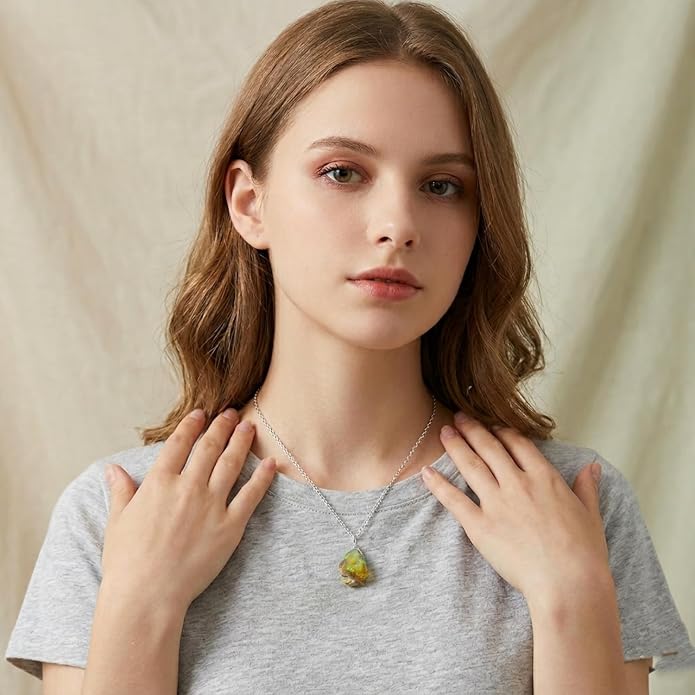 Raw Ethiopian Fir Opal Pendant Necklace for Women, Dainty Pendant, Handmade October Birthstone, Hypoallergenic Spiritual Healing Stone 925 Sterling Silver Chain 20" Birthday Gifts