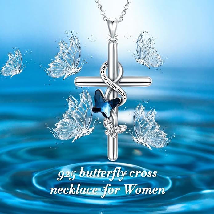 Cross Necklace for Women 925 Sterling Silver I Love You Necklace Religious Jewelry with Gift Box for Mother Daughter