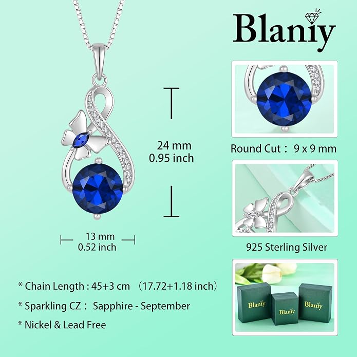 Butterfly Necklaces for Women 925 Sterling Silver Infinity Pendant Necklace Birthstone Jewelry Gifts for Her