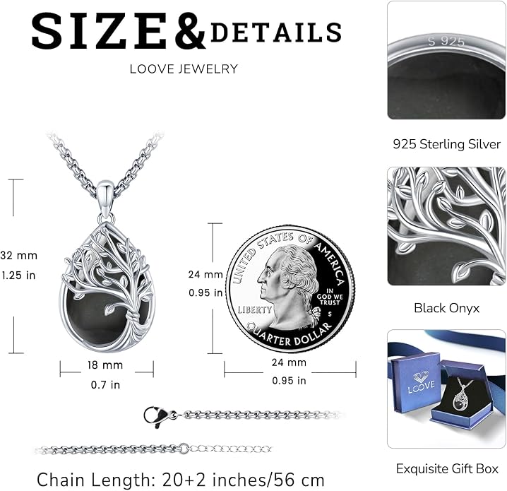 Jewelry Gifts - Tree of Life Necklace Sterling Silver Abalone Shell/Opal/Moonstone/Black Onyx/Turquoise/Malachite/Crystal Family Tree of Life Jewelry for Women Men