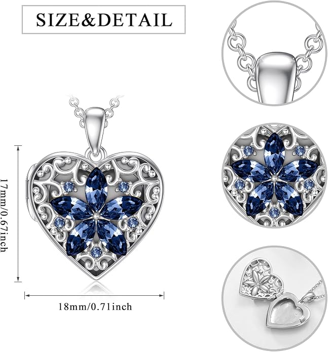 Dorunmo Personalized Locket Necklace 925 Sterling Silver that Holds Pictures Butterfly Birthstone Photo Heart Locket Custom Jewelry Congratulations New Beginnings New Job Gifts for Women