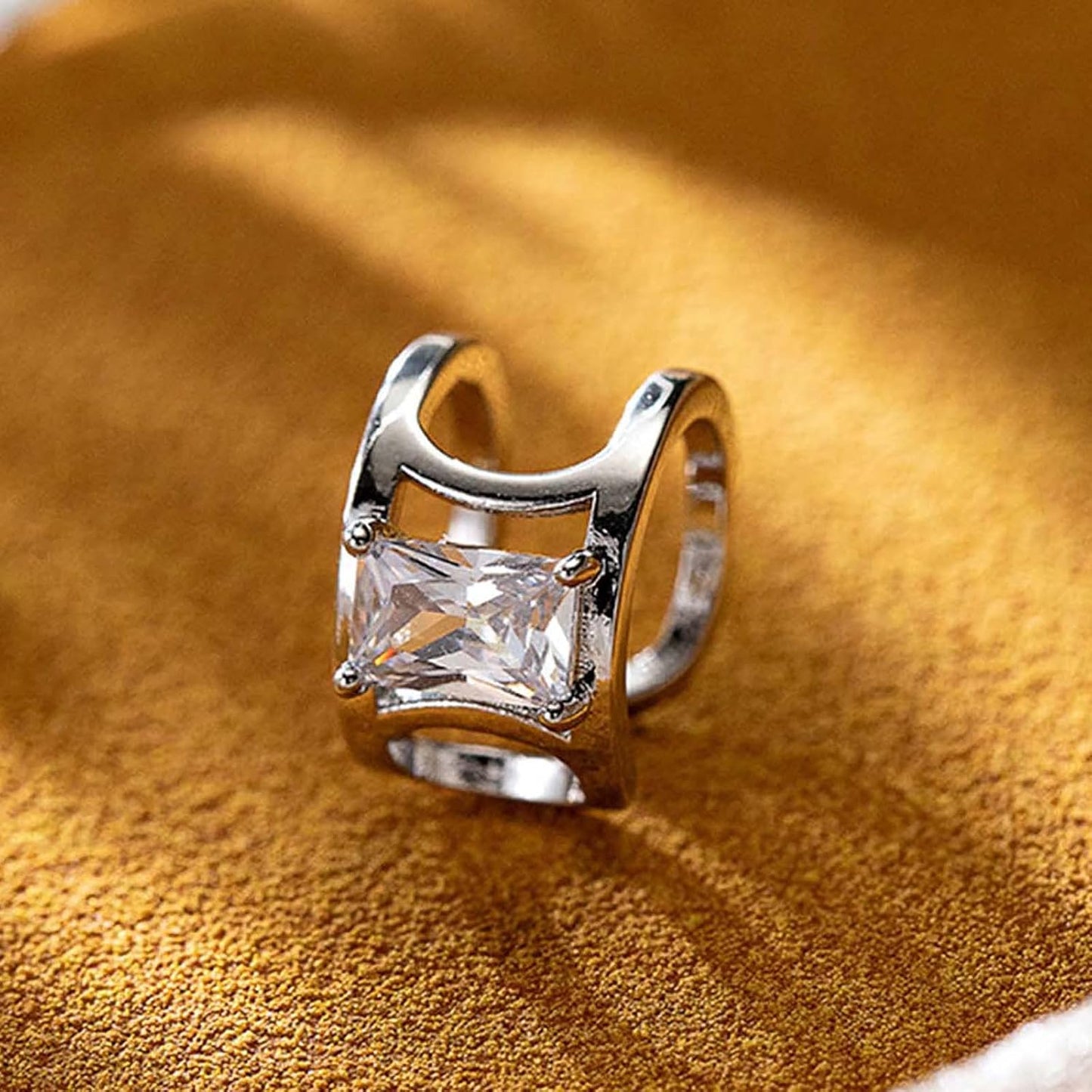 Vintage Crystal Ear Cuff Earrings Black Onyx Cuff Earrings Rhinestone Cartilage Earrings Silver Open Cuff Wrap Earrings Jewelry for Women