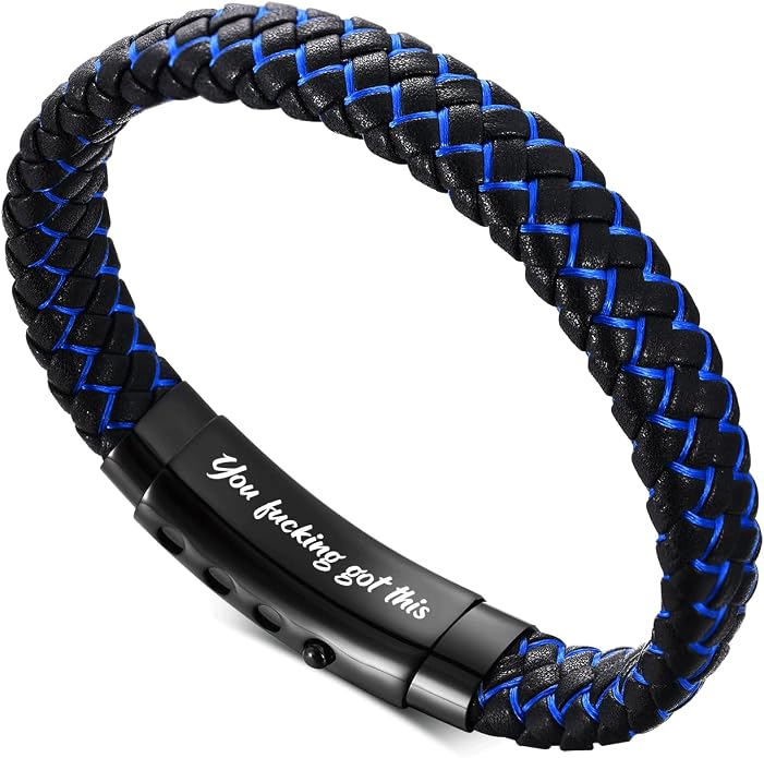 VNOX Men's Inspirational Mantra Engarved Handmade Braided Leather Adjustable Cuff Bangle Bracelet Encouragement Motivational Gift for Men