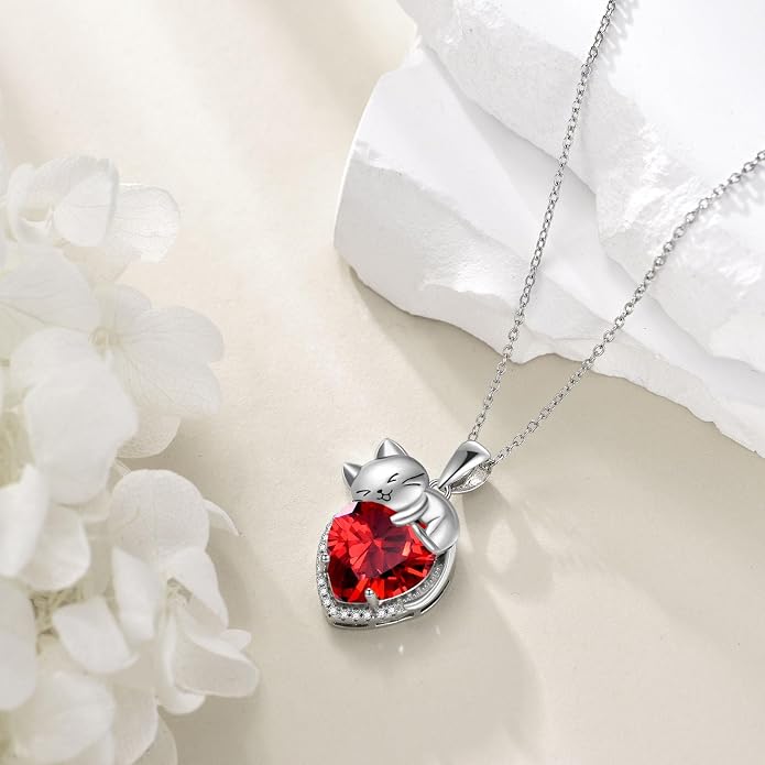 Cat Necklace Sterling Silver Cat Zircon Pendant Gothic Jewelry for Women Animal Lovers Gifts