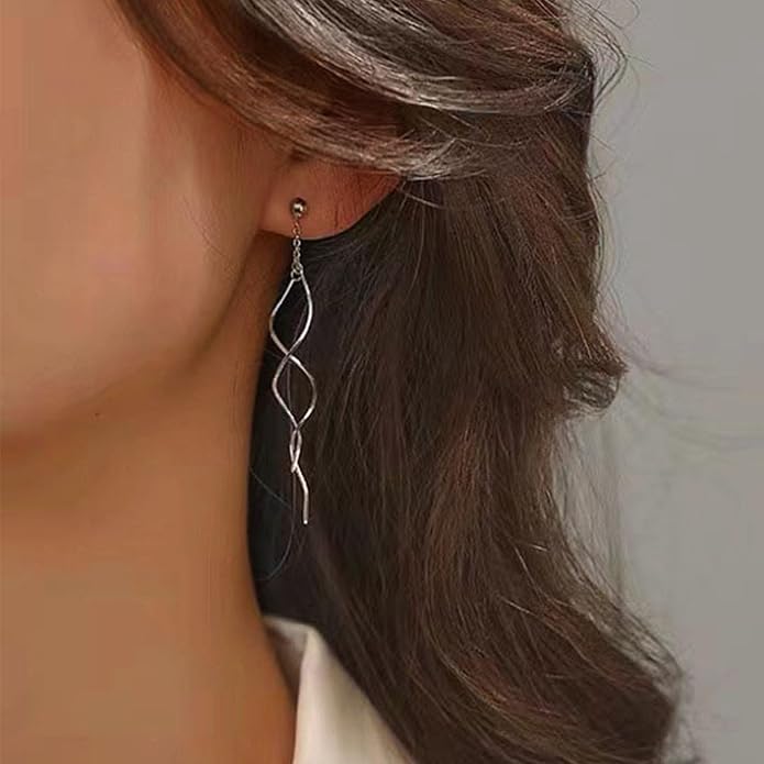 925 Sterling Silver Dainty Hard Wire Threader Dangle Earrings for Women 14k Gold Plated Tassel Threader Pull Through Long Half Hoop Earring Wedding Bridal Birthday Jewelry Gifts