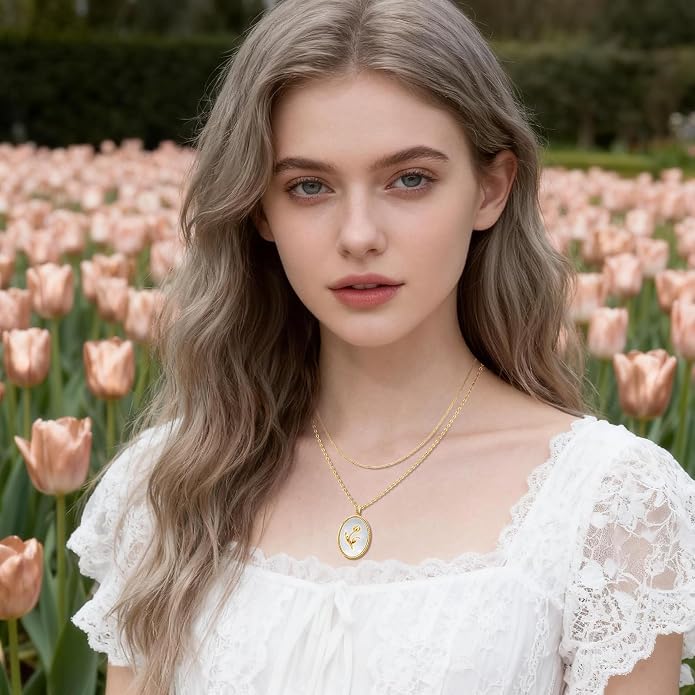 Layered Necklaces for Women S925 Sterling Silver 14k Gold Plated Cross Jesus Tulip Birth Month Flower Necklace Pendant Jewelry Mothers Day Birthday Gifts