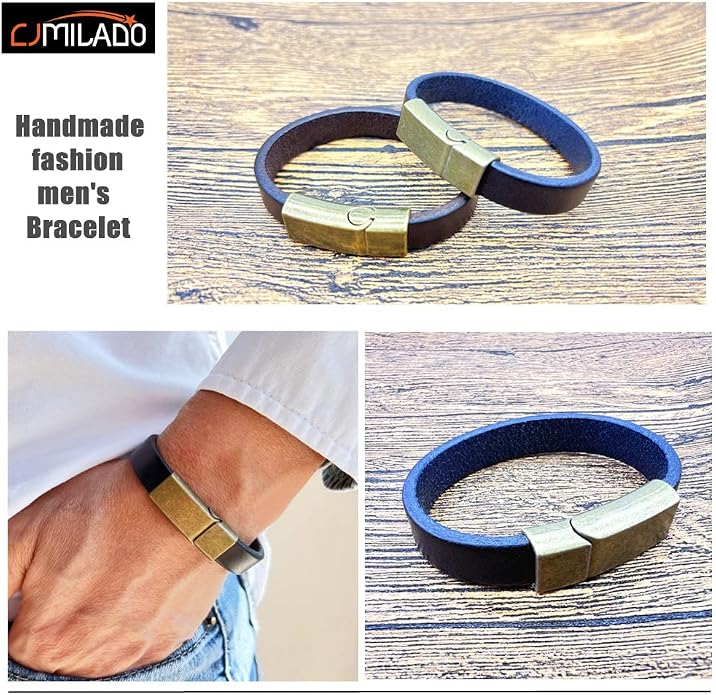 Mens Genuine Leather Bracelet - Handmade Adjustable Leather Cuff Bracelet punk Style leather wrap Wristband for Men