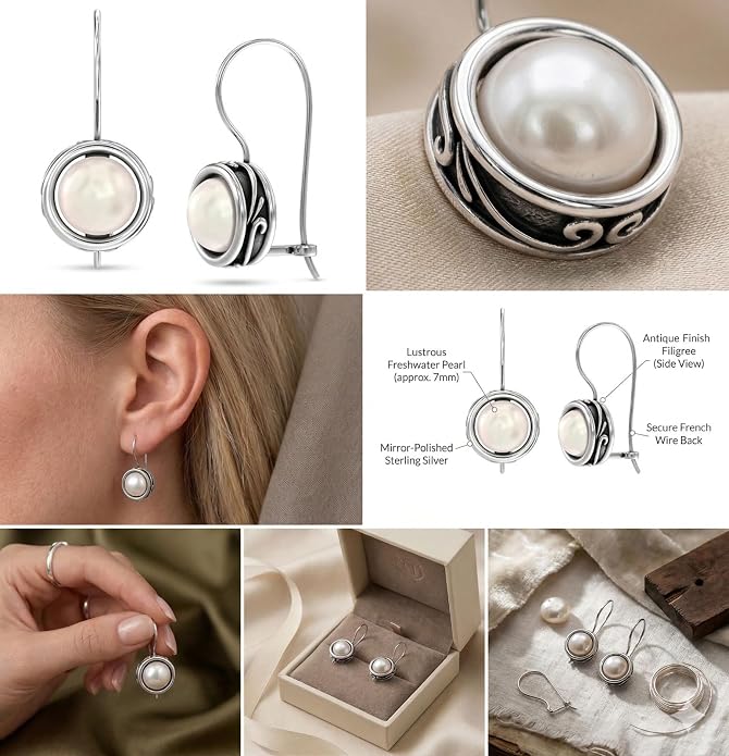 LeCalla 925 Sterling Silver Hammered Earrings for Women | Classic Handmade Textured Hammered Drop Dangle Earring Jewelry Gifts for Birthday Wedding Christmas