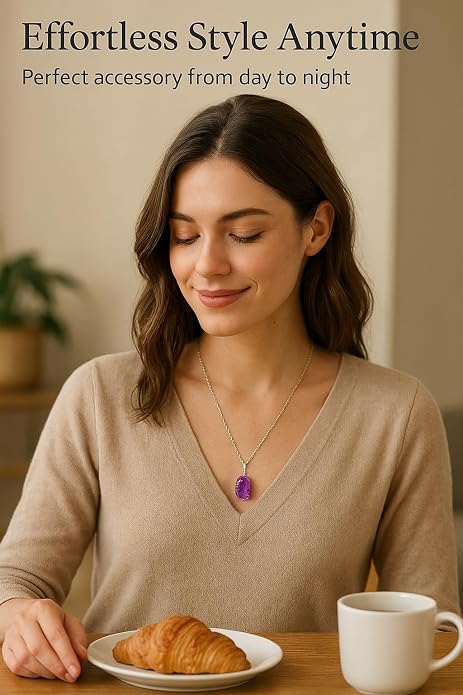 Raw Birthstone Crystal Necklace for Women, Hypoallergenic 925 Sterling Silver Pendant, Adjustable 16+2" Silver Chain, Light Natural Gemstone Jewelry for Everyday Wear & Gift for her & him