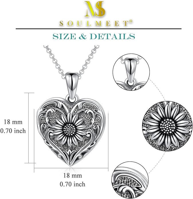 SOULMEET Personalized Silver Locket Necklace That Holds Pictures Photo Keep Someone Near to You, Memorial Custom Lockets Necklaces Letters Engraving for His Her