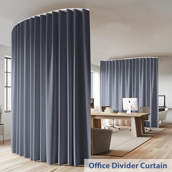 Room Divider Ceiling Mounted Curtains Track Sets Extra Wide Blackout Curtain Flexible Tracks for Bedroom Privacy Partition Separator, 1Panel Grey Drape and White Rail, W8.3 x H10ft