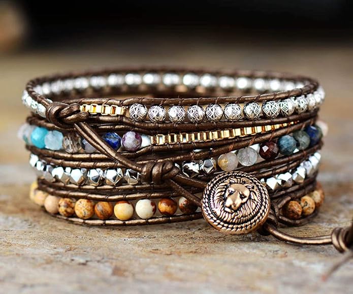 Boho Wrap Bracelet for Women, Handmade Natural Imperial Jasper Multi-Layer Stone Beaded Bracelet, Bohemian Healing Crystal Stone Jewelry Gifts