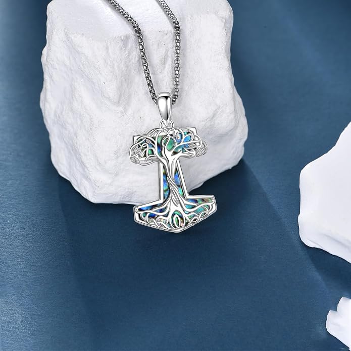 Mjolnir Necklace 925 Sterling Silver Thors Hammer Necklace Tree of Life Pendant Norse Pagan Viking Jewelry for Men Women