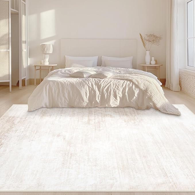 Area Rugs 6x9 Living Room: Washable Rug Modern Abstract Large Rug Soft Non Slip Neutral Rugs Stain Resistant Indoor Carpet for Bedroom Kitchen Dining Room Table Nursery Home Office Rugs(Beige,6'x9')