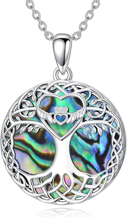 Tree of Life Necklace 925 Sterling Silver Abalone Shell Celtic Knot Tree Pendant Necklace Jewelry Gifts for Women Birthday Christmas
