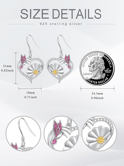 Bee/Butterfly/Dragonfly/Hummingbird/Sunflower Earrings for Women 925 Sterling Silver Sunflower Earrings Hypoallergenic Animal Jewelry Gifts for Women