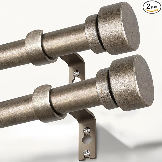 Lootkell 2 Pack Retro Silver Curtain Rods Set for Windows 48 to 84 Adjustable Length Heavy Duty 1" Diameter Window Curtain Rod with Decorative Finials for Outdoor Bedroom Kitchen Living Room Farmhouse