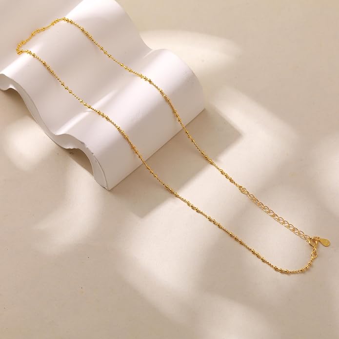 Beaded Necklaces for Women S925 Sterling Silver Colorful Bead Necklace Rainbow Simple Chain Choker Hypoallergenic Necklace Bohemian Beaded Necklaces Unique Birthday Wedding Graduation Jewelry Gifts for Women