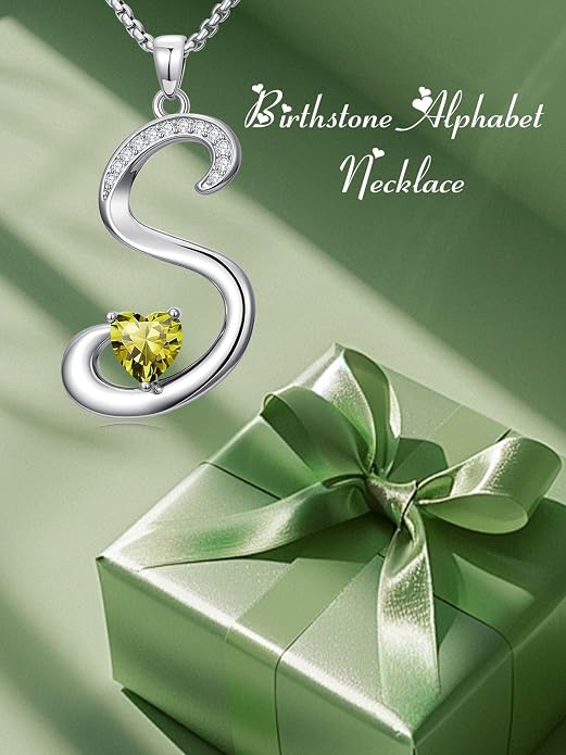 Birthday Gifts for Women Alphabet A to Z Initial Birthstone Pendant Necklaces for Women - 18k White Gold Plated Personalized Name Jewelry Anniversary Graduation Gifts for Wife Her Daughter Girlfriend(with Gift Box)