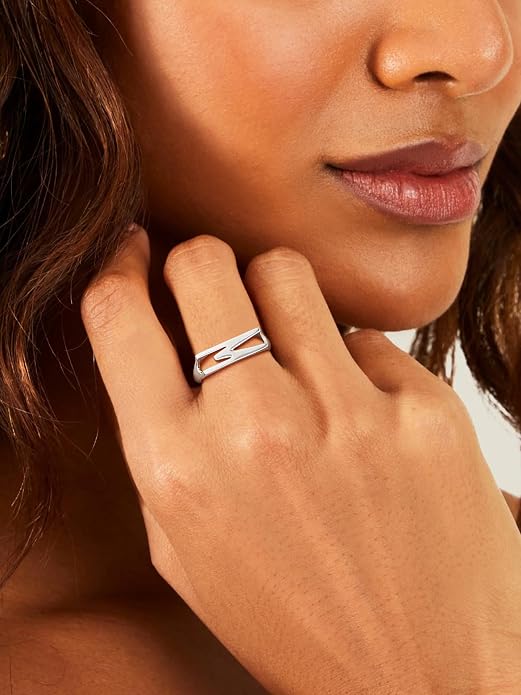 SILVERCUTE 925 Sterling Silver Initial Rings for Women,Adjustable Capital Letter Ring Hypoallergenic,Minimalist 925 Silver Rings for Mother Daughter