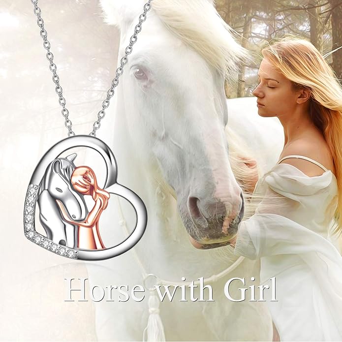 YFN Horse Pendant Necklace Jewelry 925 Sterling Silver Women Embrace Horse Gift For Women