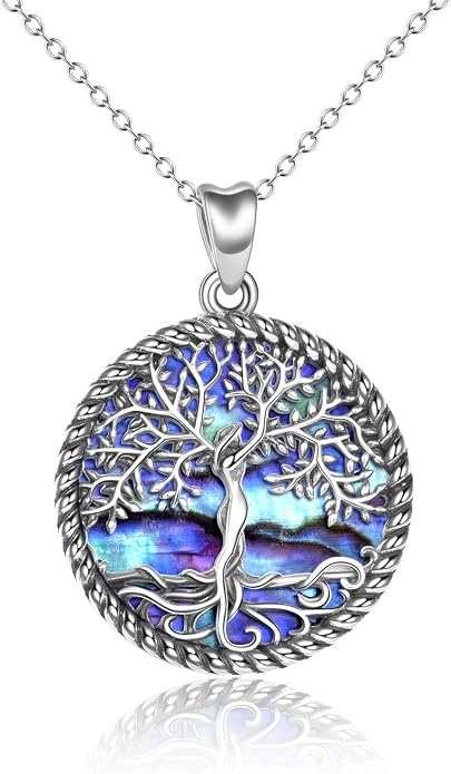 ONEFINITY Tree of Life Necklace for Women Sterling Silver Abalone Shell Crystal Tree of Life Pendant Necklace Family Tree Jewelry for Mom Daughter Sister Girls Christmas Gifts