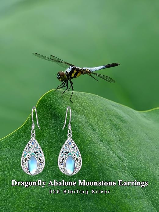 Dorunmo Moonstone Dangle Drop Earrings s925 Sterling Silver Leverback Earrings Filigree Moonstone Jewelry Birthday Gifts for Women