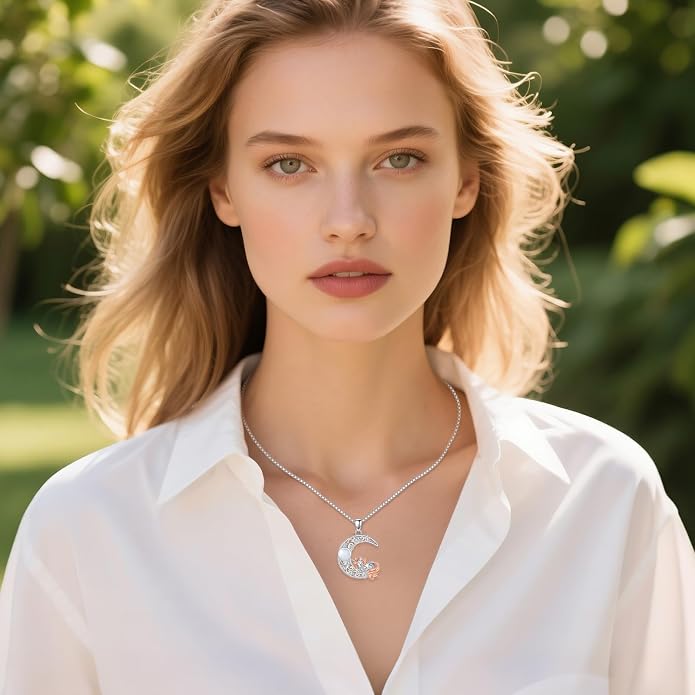 Crescent Moon Necklace with Unicorn, 925 Sterling Silver Natural Moonstone Pendant, Celestial Fantasy Jewelry Gift for Women