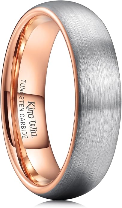 King Will Wedding Band for Men Women, 2/4/6/7/8mm Domed Matte Brushed Tungsten Carbide Rings, Solid/Dual Color Engagement Rings, Comfort Fit