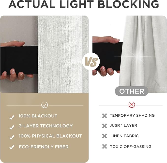 Joydeco Blackout Curtains for Bedroom - 100% Light Blocking 2 Panels Set White Drapes 42" W x 84" L, Thermal Insulated Room Darkening Curtains, Linen Textured for Living Room, Rod Pocket & Back Tabs