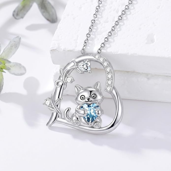 PELOVNY Teddy Bear Necklace for Women 925 Sterling Silver Bear/Highland Cow/Fox/Cat/Axolotl Birthstone Necklace Christmas Birthday Jewelry Gifts for Mom Daughter Wife Sister