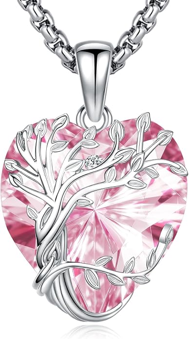 Eusense Tree of Life Necklace for Women White Gold Plated Copper Moonstone/Turquoise/Black Onyx/Crystal Birthstone Pendant Jewelry Gifts for Women Men