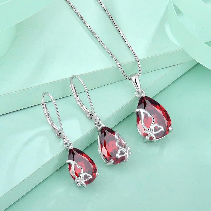 Teardrop Necklace 925 Sterling Silver Butterfly Pendant Necklace Birthstone Jewelry for Women