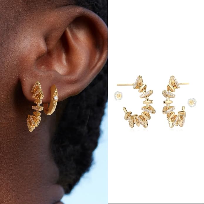 MYEARS Women Hoop Earrings Gold 14K Gold Filled Small Simple Handmade Hypoallergenic Everyday Illusion Jewelry