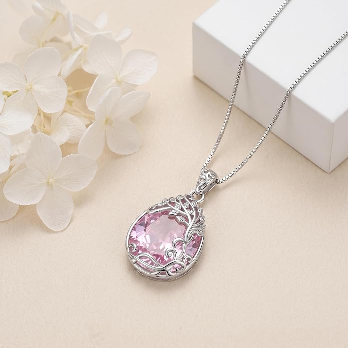 Teardrop Moonstone Necklace for Women Tree of Life/Filigree Birthstone Pendant Necklace Jewelry