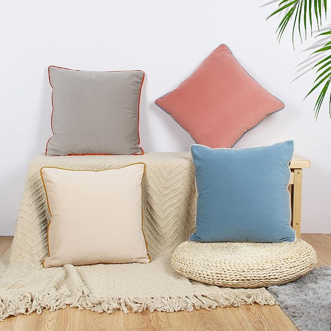 Velvet Throw Pillow Covers 18x18 Inch Set of 4 Decorative Velour Pillowcases Modern Double-Colored Cushion Covers for Sofa Couch, Cold