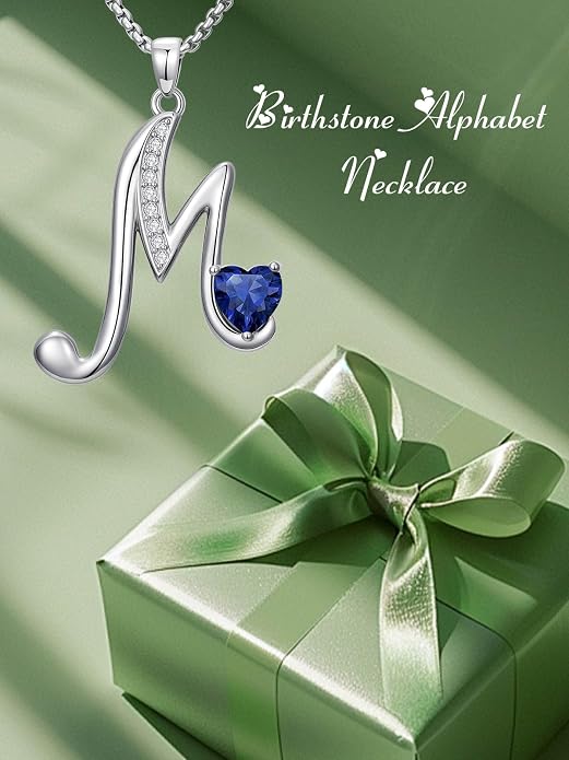 Birthday Gifts for Women Alphabet A to Z Initial Birthstone Pendant Necklaces for Women - 18k White Gold Plated Personalized Name Jewelry Anniversary Graduation Gifts for Wife Her Daughter Girlfriend(with Gift Box)