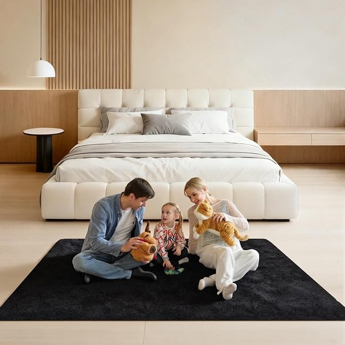 5x7 Black Rugs for Living Room, Large Fluffy Area Rugs for Bedroom, Fuzzy Shag Soft Non-Slip Carpet for Kids Girls and Boys Nursery Dorm Indoor Room Home Decor (5ft X 7ft, Black)